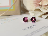 Happy Birthday October Birthstone Stud Earrings in Light Rose